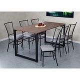Mesa De Jantar Industrial Com 6 Cadeiras Em Aço Assento Cinza Paris