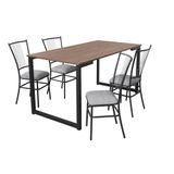 Mesa De Jantar Industrial Com 4 Cadeiras Em Aço Assento Cinza Paris