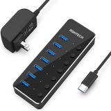 Hub Usb Alimentado Rshtech Tipo C A 7 Portas Usb 3.0 Data Port Hub Divisor Portátil De Alumínio Com Adaptador Ca Universal 5v E Switches Individuais