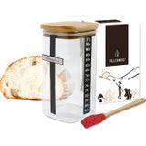 Conjunto Sourdough: Pote De Vidro Claro 35 Oz, 1 Litros Com Tampa Natural De Bambu. Mais Etiqueta De Nível Magnético, Espátula E Termômetro Com Tira