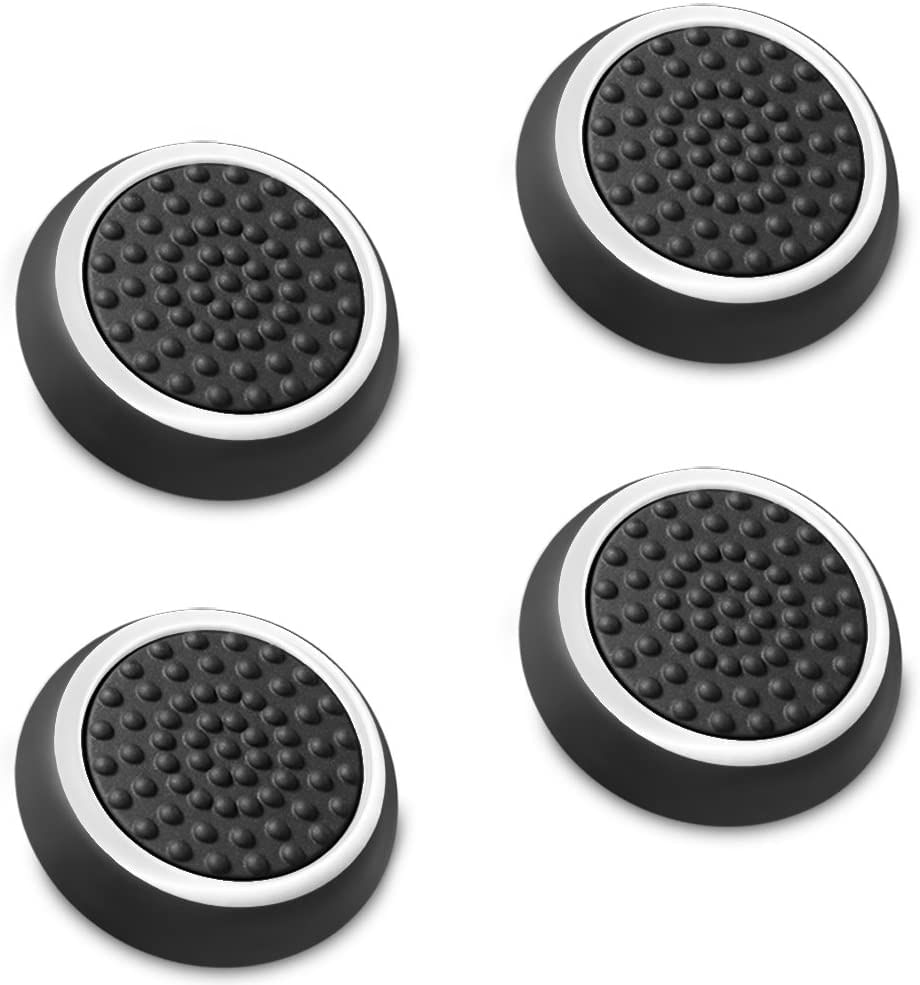 Fosmon (Conjunto de 4) Aderências do Controle de Joystick Analógico compatíveis com PS5, PS4, Xbox One, Xbox Series X/S (Preto/Branco)