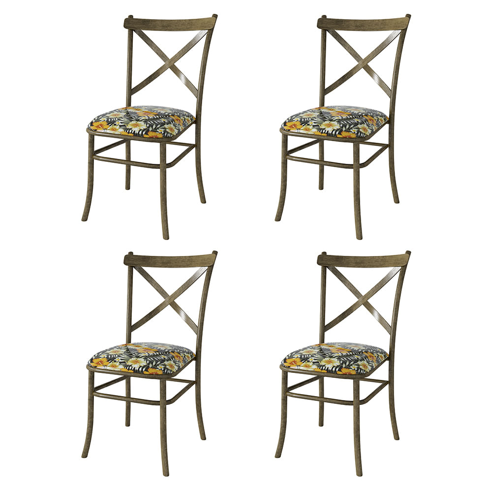 Kit 4 Cadeiras De Jantar New Katrina Marrocos Floral Hibisco Amarelo