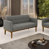 Poltrona Namoradeira Decorativa Pés Fixo Em Madeira Castanho Suede Grafite