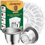 Cápsulas De Expresso Reutilizáveis Capmesso Recarregáveis Copos De Aço Inoxidável Compatível Com Nespresso Originalline Brewer (2 Pods+100 Tampas)