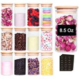 Tzerotone 12 Pcs Glass Spice Jars - 8.5oz Garrafas Vazias De Vidro Pequeno Com Tampas E Rótulos Herméticos De Bambu - Espessar Recipientes De Tempero