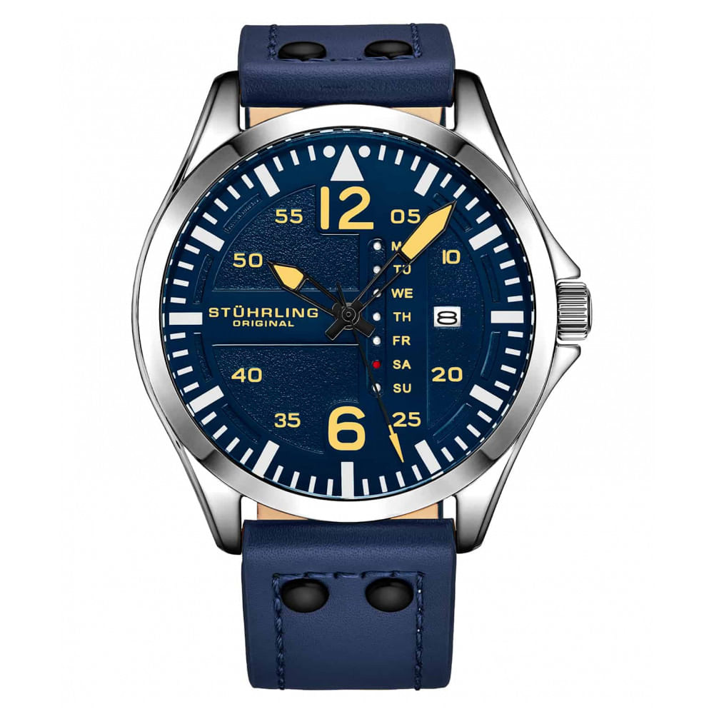 Relogio Masculino Stuhrling Aviador Quartzo 44mm, Azul