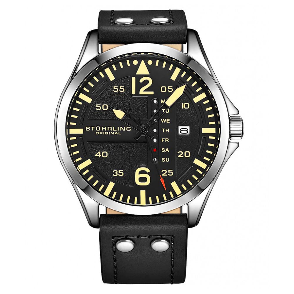 Relogio Masculino Stuhrling Aviador Quartzo 44mm, Preto