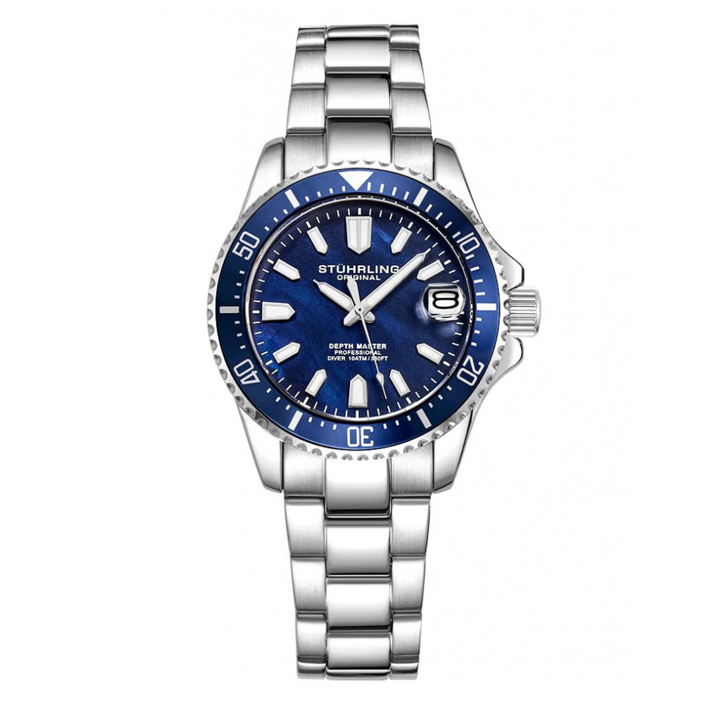 Relogio Feminino Stuhrling Depthmaster 3950al Quartzo 32mm, Prata E Azul