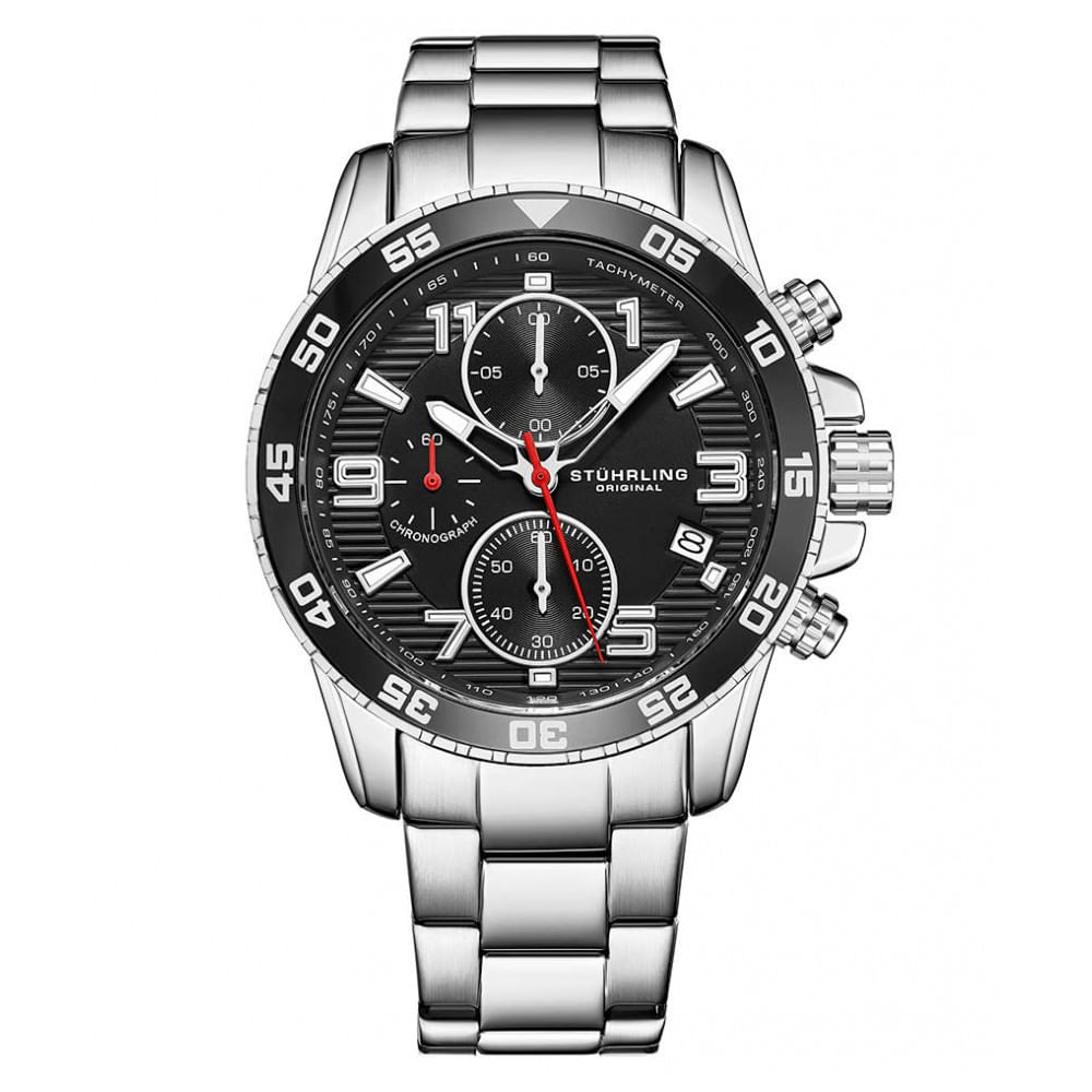 Relogio Masculino Stuhrling Concorso 3957.1 Quartzo 40mm Com Cronografo, Prata