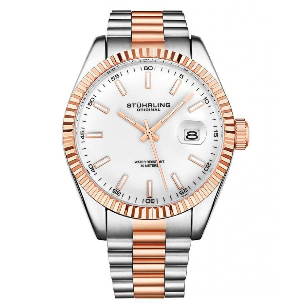 Relogio Masculino Stuhrling 3935.5 Quartzo 42mm, Prata E Ouro Rosa