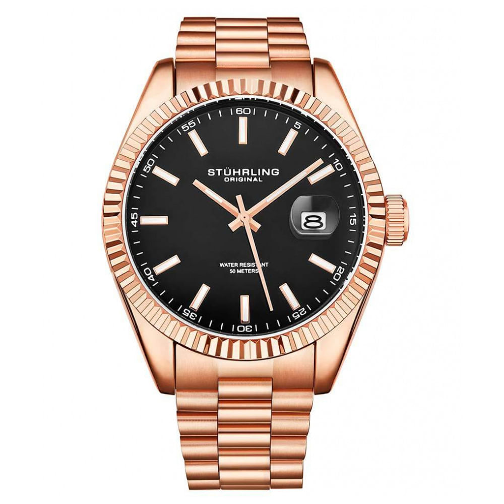 Relogio Masculino Stuhrling Lineage 3935.4 Quartzo 42mm Com Cronografo, Ouro Rosa