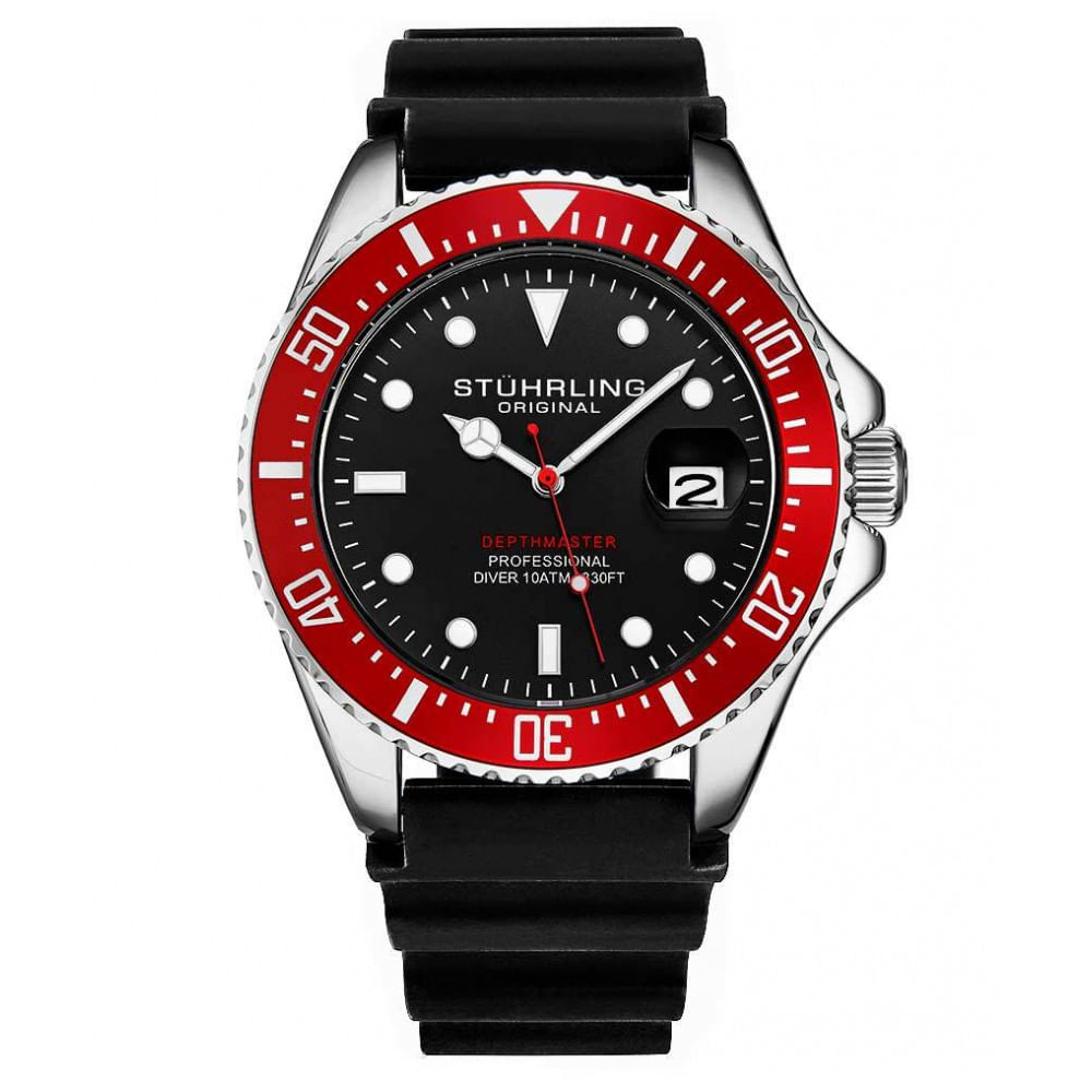 Relogio Masculino Stuhrling Depthmaster Quartzo 42mm, Preto E Vermelho