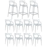 Kit - 8 X Cadeiras + 3 X Banquetas Altas Masters Allegra - Cinza Claro