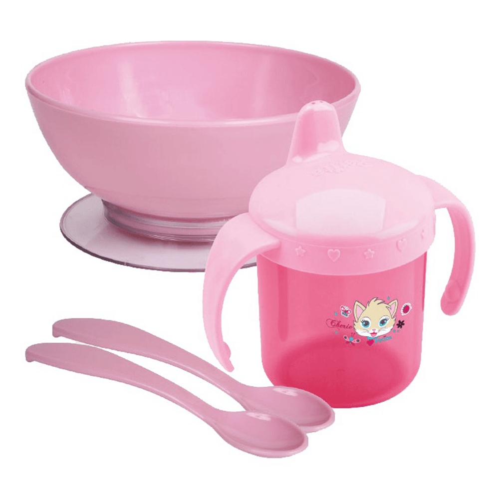 Kit Para Refeição Bebê Prato Com Ventosa Colher E Caneca