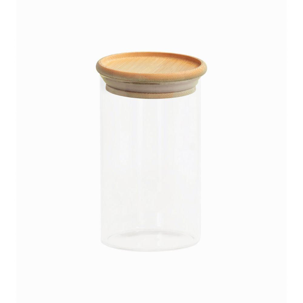 Pote Para Mantimentos 600ml De Vidro Empilhavel Com Tampa De Bambu Circular