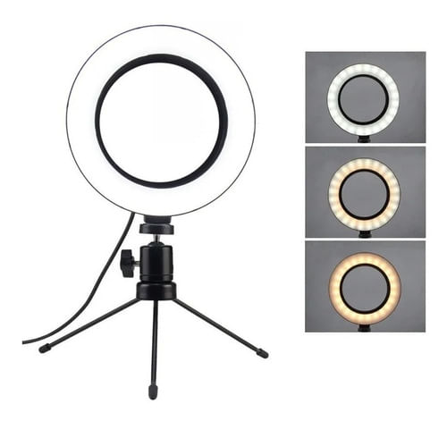 Ring Light Led Mesa Iluminador Pequena Tripé 6 Polegada 16cm