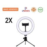 2 Ring Light De Mesa 8 Polegada Com 2 Mini Tripe 2 Suporte Celular Profissional Video Make Foto Home Office Iluminação