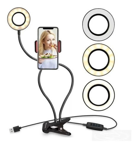 Ring Light Iluminador Circulo Led De Mesa Com Clip On 360°