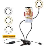 Iluminador Ring Light Suporte Articulado De Mesa Live Stream Para Smartphone Com Controle Preto