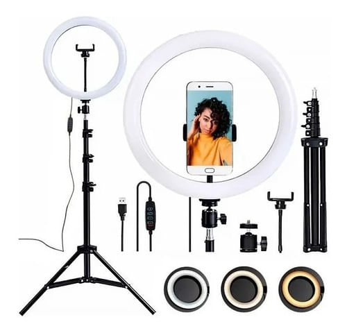 Ring Light Led Iluminador 26cm Completo 2,1m Tripé 210cm