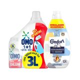 Kit Sabão Líquido Concentrado Omo p/ Diluir 500ml + Amaciante Concentrado Comfort Puro Cuidado 1.5L