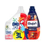 Kit Sabão Líquido Concentrado Omo p/ Diluir 500ml + Amaciante Concentrado Comfort Hydra Sérum 1.5L