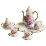 Sxfse Dollhouse Decoração Acessórios De Cozinha, 8pcs Dining Ware Porcelana Cup Set Rosa Dish Cup Plate Com Golden Trim 1/6 Dollhouse Miniatura