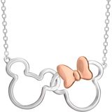 Disney Mickey e Minnie Mouse Joias para Mulheres, Prata Banhada Interligando Mickey e Minnie Mouse Pendant Colar