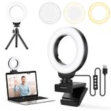 Fdkobe 4 Small Ring Light Para Laptop/computador, Iluminação De Chamada Zoom, Iluminação De Videoconferência Com Suporte De Estilo Webcam E Tripé, L