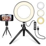 Led Ring Light 6 Com Tripé Stand Para Vídeo E Maquiagem Do Youtube, Mini Led Camera Light Com Suporte De Celular Lâmpada Led Desktop Com 3 Modos De L