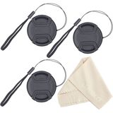 Waka Unique Design Lens Cap Bundle, 3 Pcs 52mm Center Pinch Lens Cap E Cap Keeper Leash Para Canon Nikon Sony Dslr Camera + Microfiber Cleaning Cloth