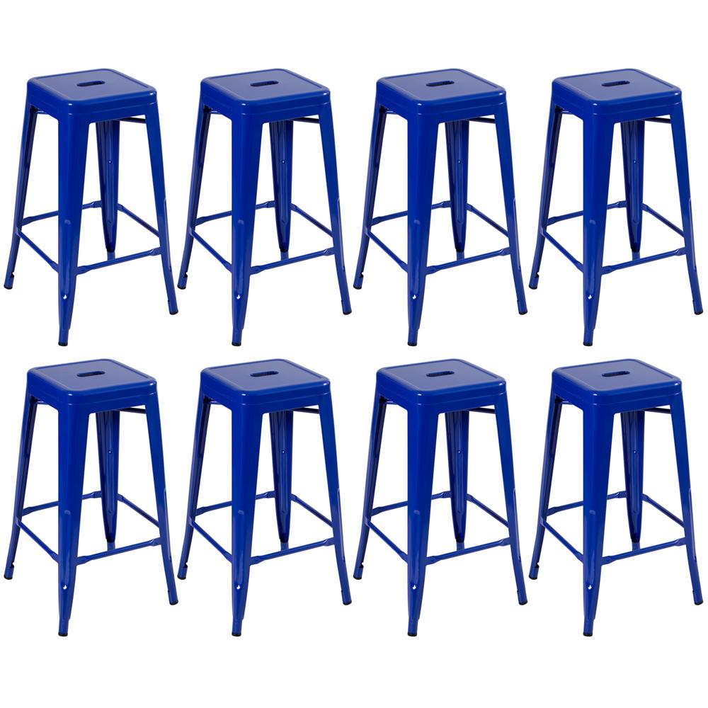 Kit - 8 X Banquetas Altas Iron Tolix - 76 Cm - Azul Escuro