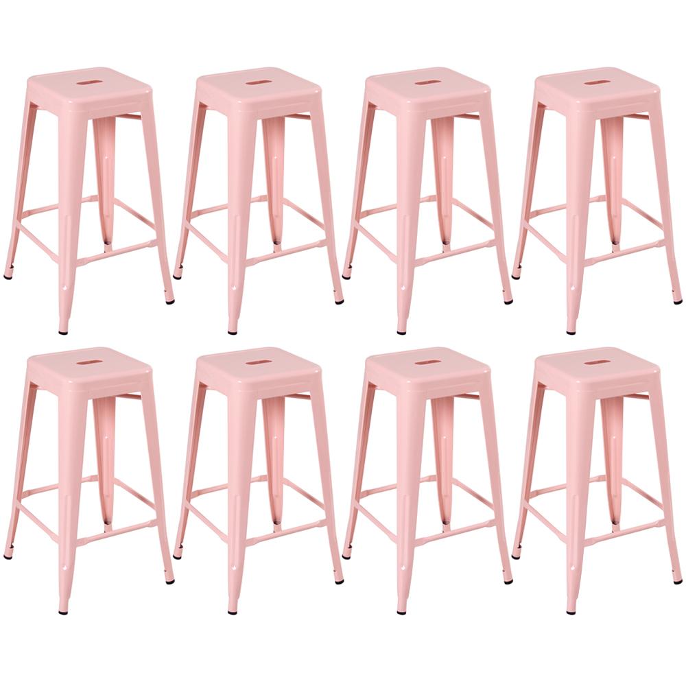 Kit - 8 X Banquetas Altas Iron Tolix - 76 Cm - Rosa Antigo