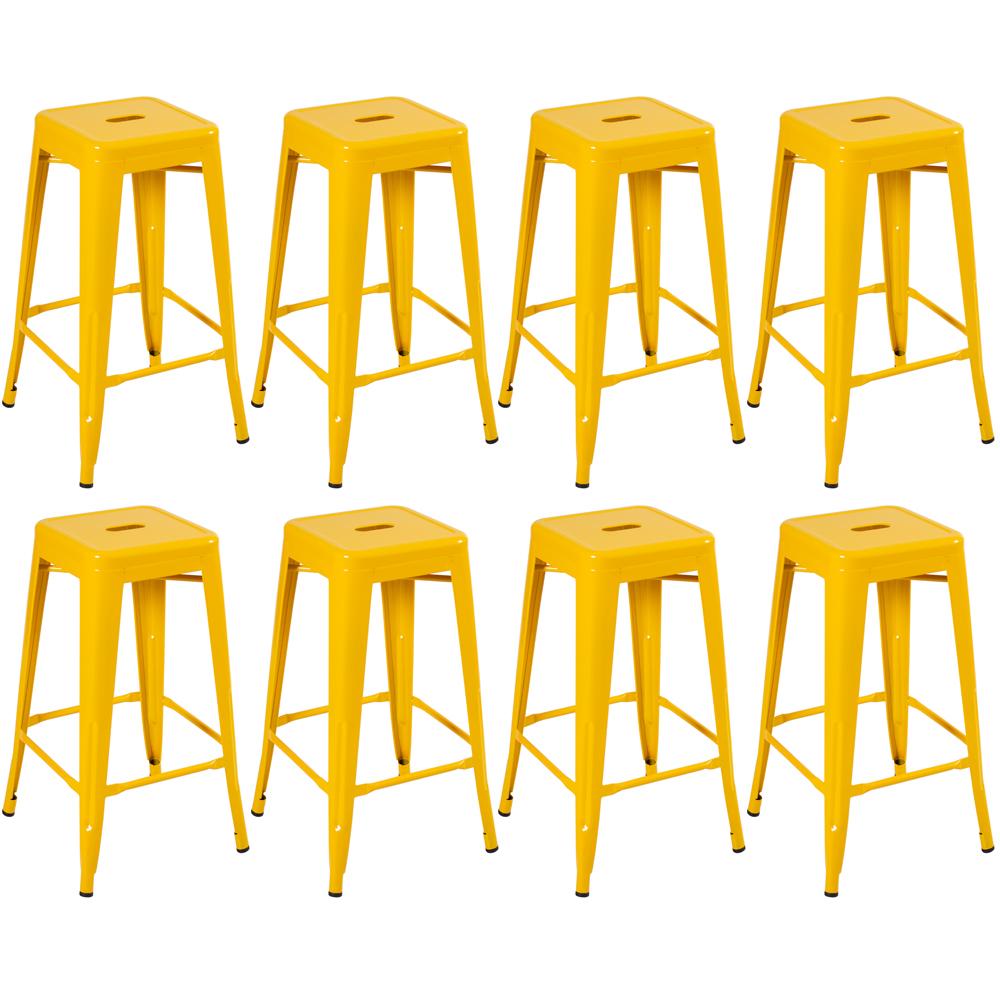 Kit - 8 X Banquetas Altas Iron Tolix - 76 Cm - Amarelo