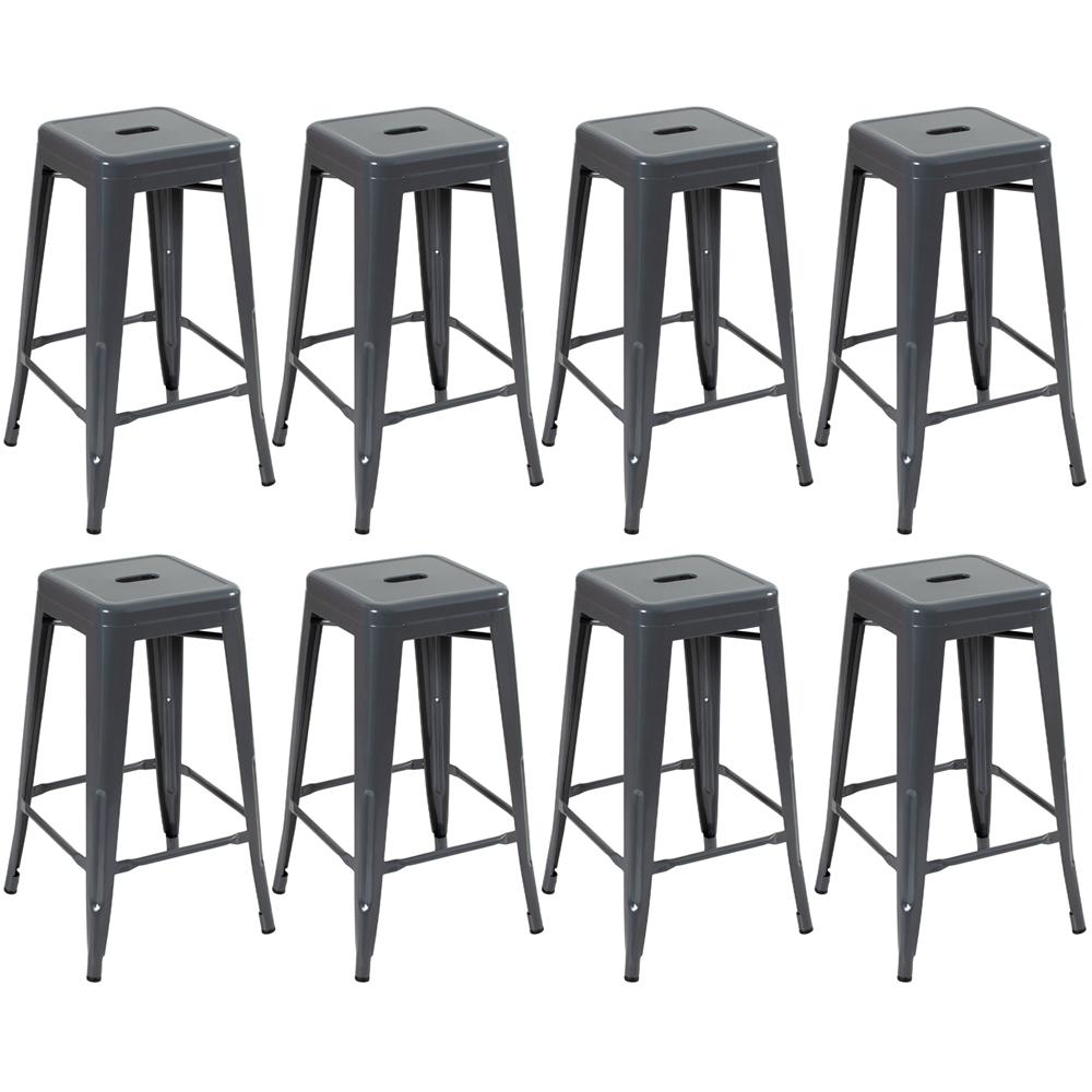 Kit - 8 X Banquetas Altas Iron Tolix - 76 Cm - Cinza Escuro