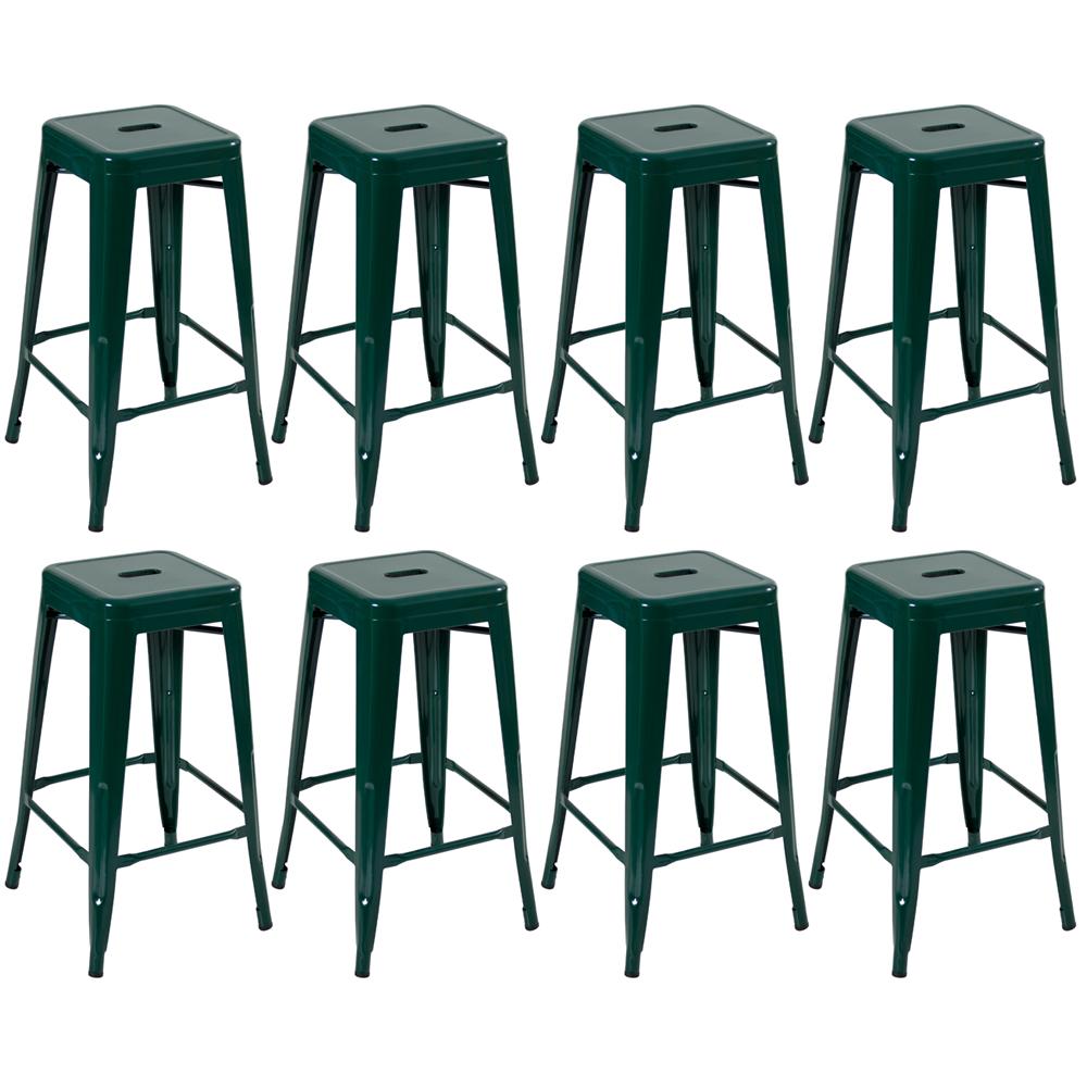 Kit - 8 X Banquetas Altas Iron Tolix - 76 Cm - Verde Escuro
