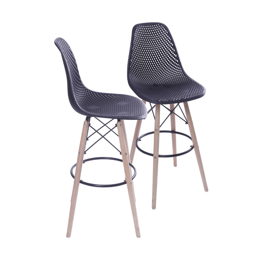 Kit 02 Banquetas Boxbit Colmeia Preta Base Madeira