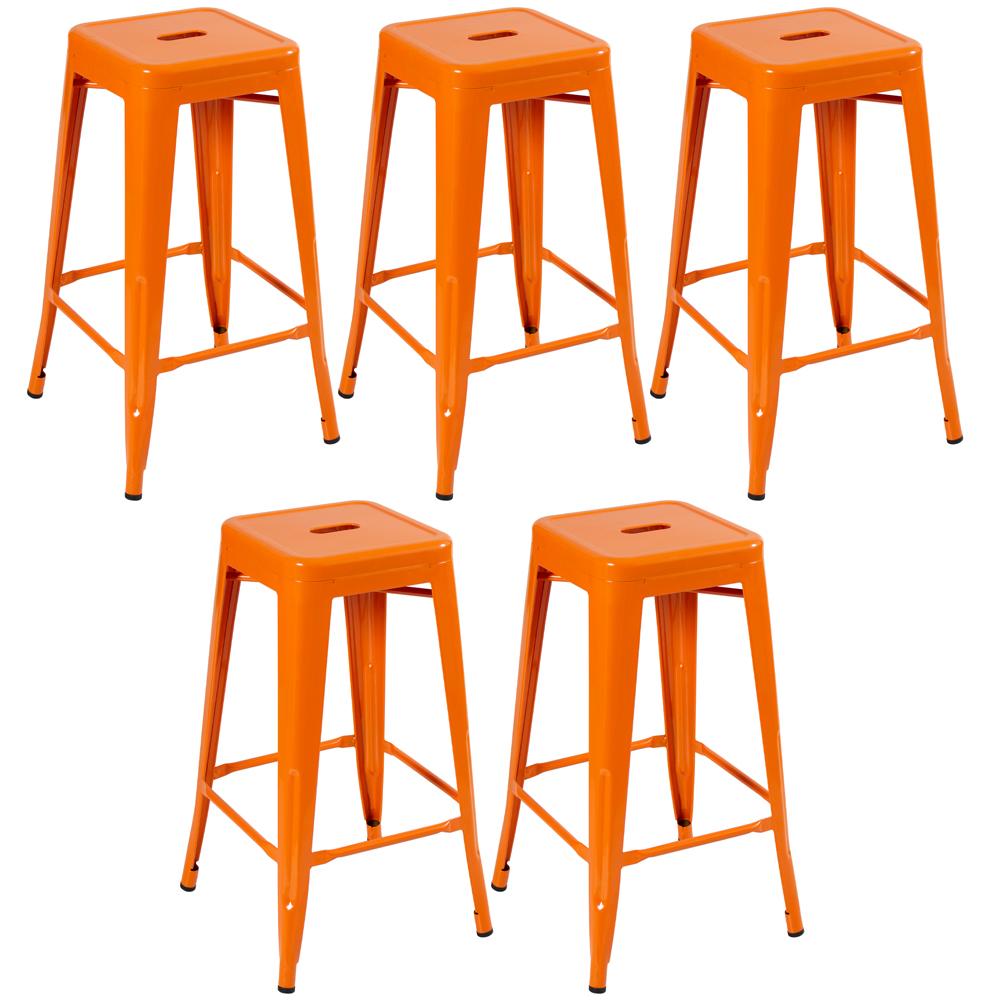 Kit - 5 X Banquetas Altas Iron Tolix - 76 Cm - Laranja