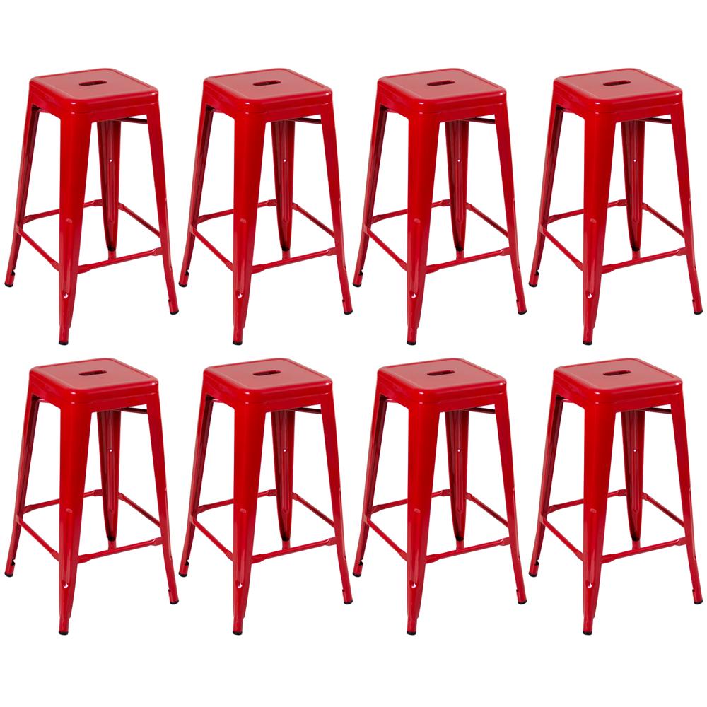 Kit - 8 X Banquetas Altas Iron Tolix - 76 Cm - Vermelho