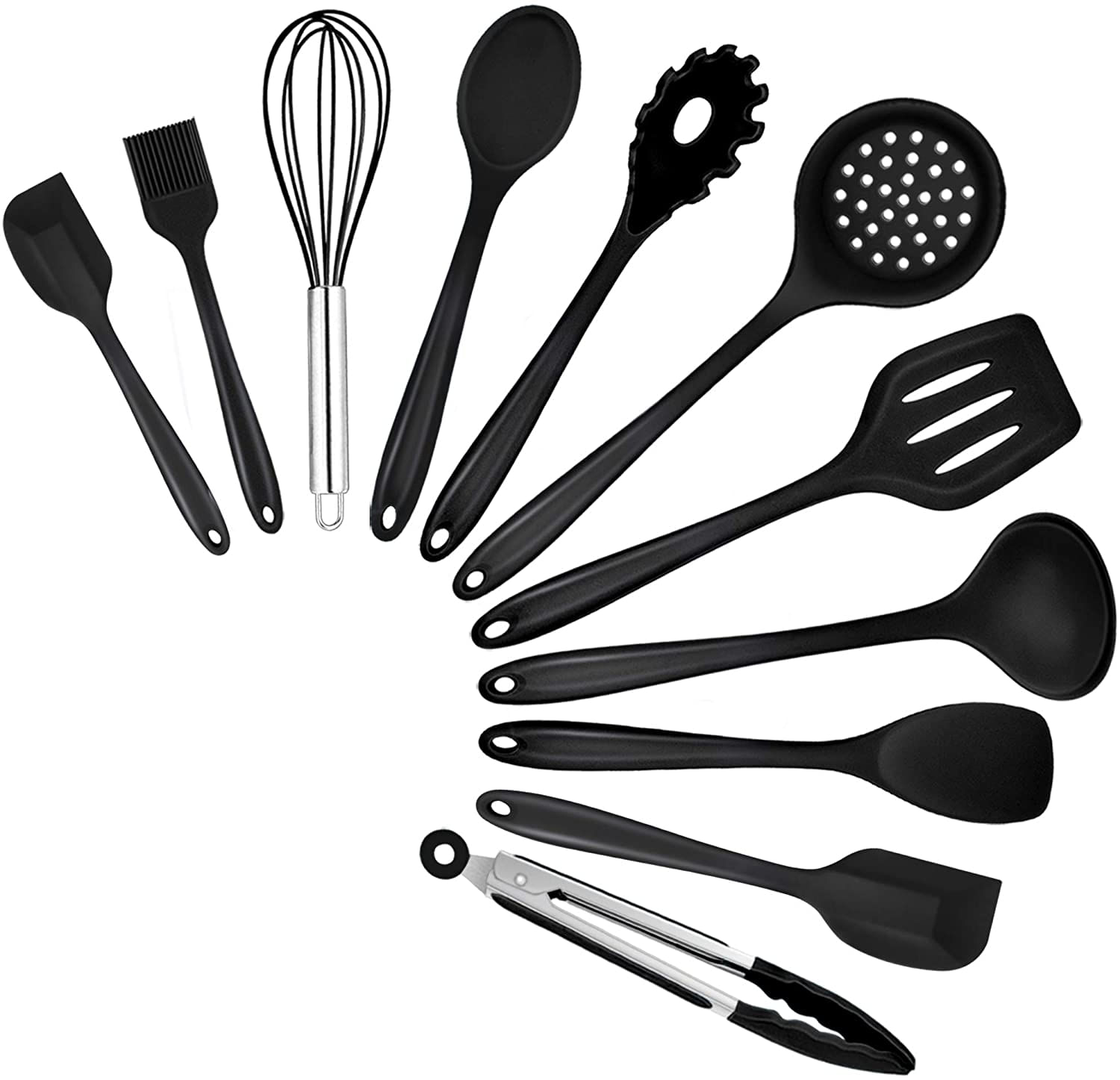 Utensílios De Cozinha Teamfar Kitchen, 11 Pcs Preto Silicone Cozinhando Utensílios Espátula Conjunto Resistente Ao Calor Para Panelas Antiaderente, P