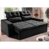 Sofá 3 Lugares Retrátil E Reclinável 1,80m Cama Inbox Smal Com Bordado Pantográfico Suede Preto