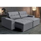 Sofá 4 Lugares Connect Com Pillow Top 2,70 Metros Retrátil E Reclinável Suede Liso Cinza Umabox