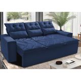 Sofá 3 Lugares Retrátil E Reclinável 2,00m Cama Inbox Smal Com Bordado Pantográfico Suede Azul