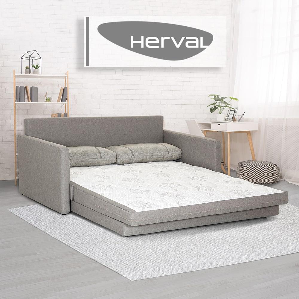 Sofá-cama Herval Queen Aurora, 3 Lugares, Linho Cinza