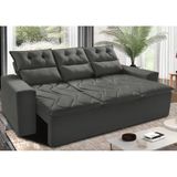 Sofá 3 Lugares Retrátil E Reclinável 2,00m Cama Inbox Smal Com Bordado Pantográfico Suede Cinza