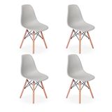 Conjunto 4 Cadeiras Charles Eames Eiffel Wood Base Madeira - Cinza