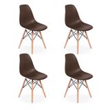 Conjunto 4 Cadeiras Charles Eames Eiffel Wood Base Madeira - Marrom