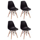 Conjunto 4 Cadeiras Charles Eames Eiffel Wood Base Madeira - Preta