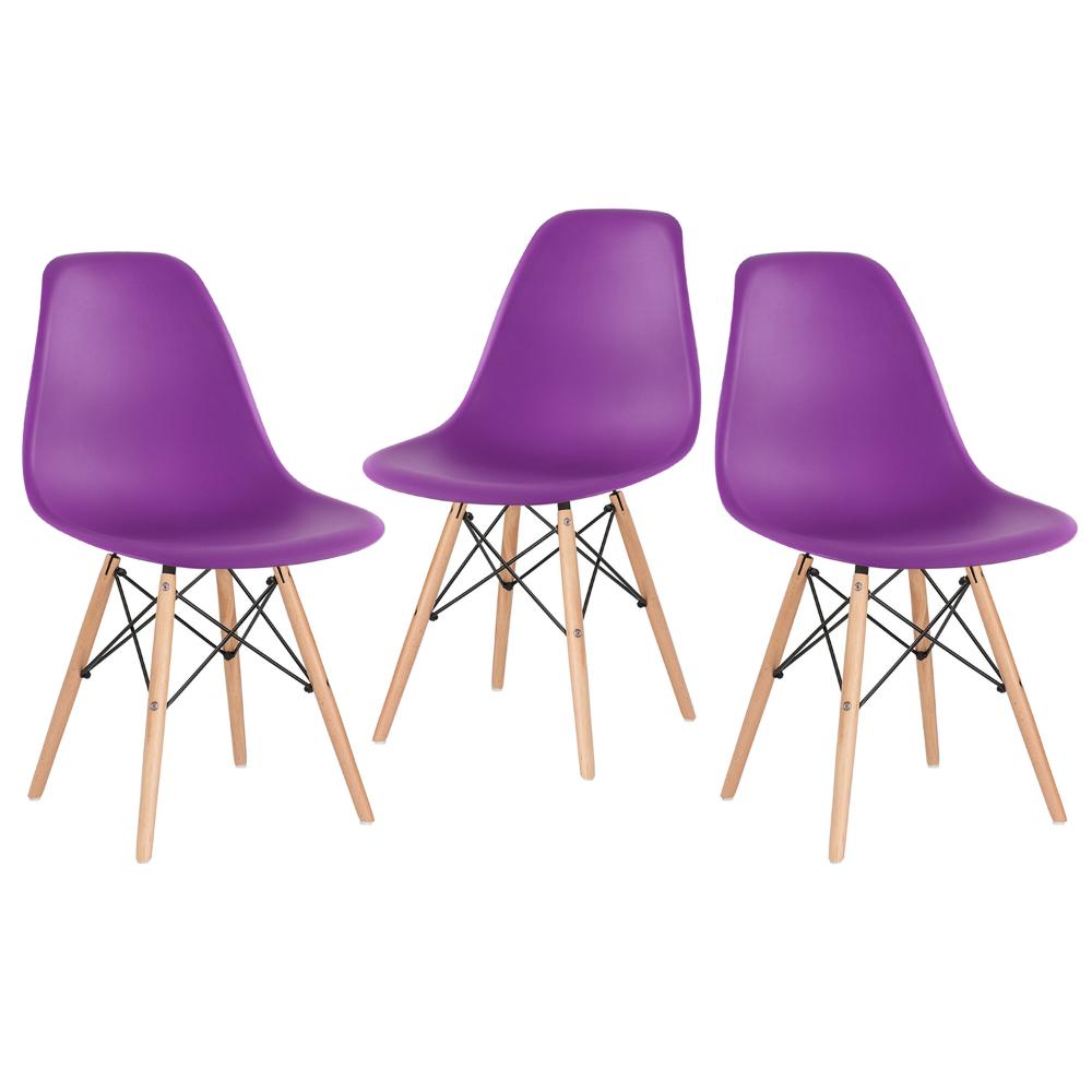 Kit - 3 X Cadeiras Charles Eames Eiffel Dsw - Base De Madeira Clara - Roxo