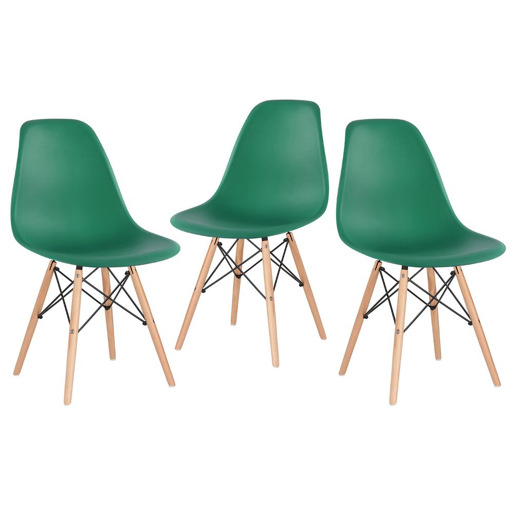 Kit - 3 X Cadeiras Charles Eames Eiffel Dsw - Base De Madeira Clara - Verde Escuro